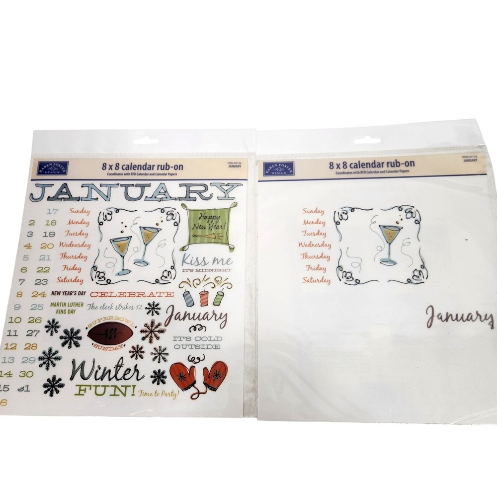 Lot 2 Karen Foster Design 8x8 Calendar Rub-On January Multi-Color 04126 Craft